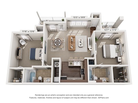Floor plan for 2 beds, 2 baths, 1026 sqft